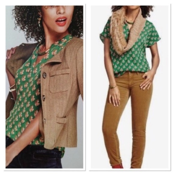 CAbi Stevie Green Floral Blouse Size XS - Picture 2 of 12